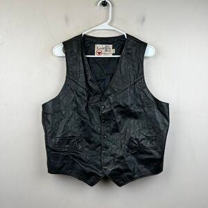 1970s Sears Black Leather Vest With Button-up Front and Pockets  Size 44